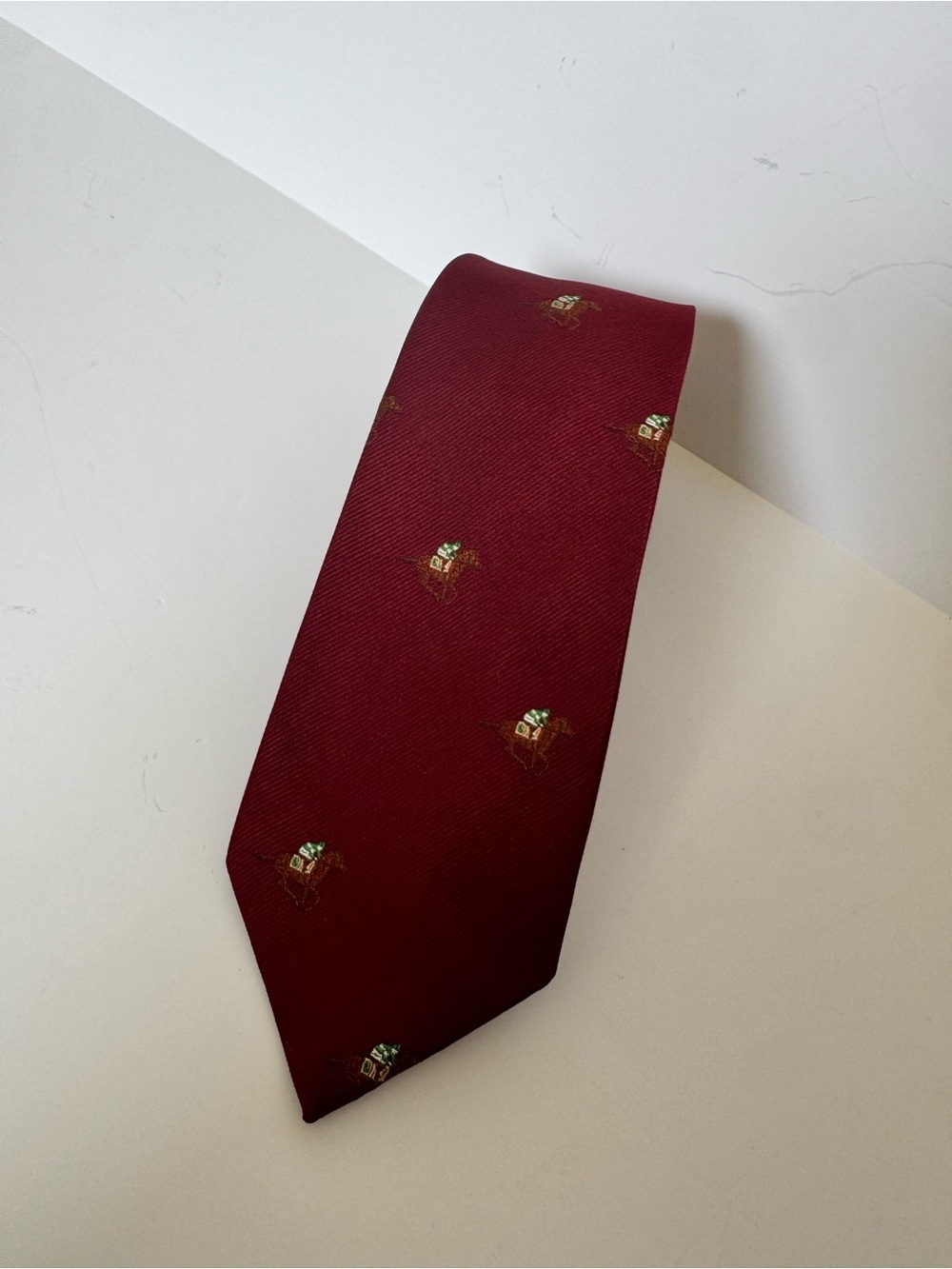 Vintage Resilio Horse & Jockey Necktie Red Equestrian Silk Blend Tie
